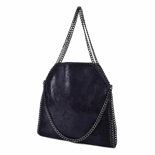 Woman Shoulder Bag Large Shoulder Black Color with Eco Leather Chains - Picture 6 of 21