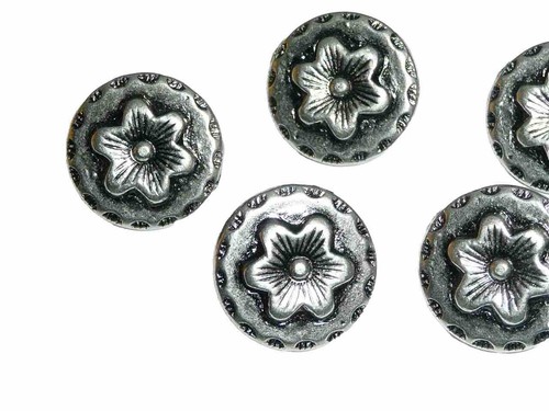 Maravillosos botones antiguos de vástago de metal fundido plateado de aspecto vintage - flor 5/8" (6) - Imagen 5 de 8