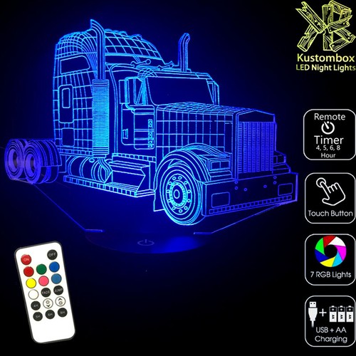 KENWORTH TRUCK PERSONALISED 3D LED Night Light 7 Colour Changing Mancave Lamp - Picture 10 of 22