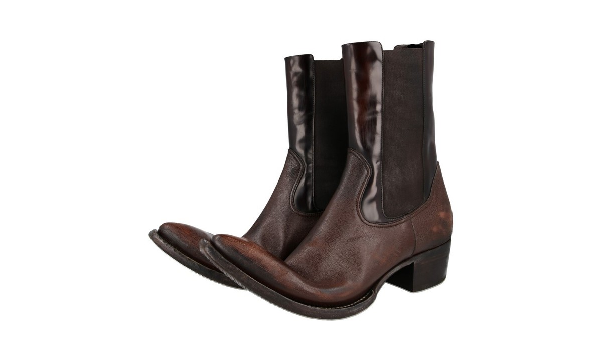 PRADA COWBOY CHELSEA BOOTS HALF-BOOT SHOES 2UG008 BROWN LEATHER