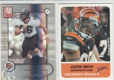 2001 2002 Justin Smith Donruss Elite ROOKIE /500 & Fleer TIFFANY /225 - Bengals
