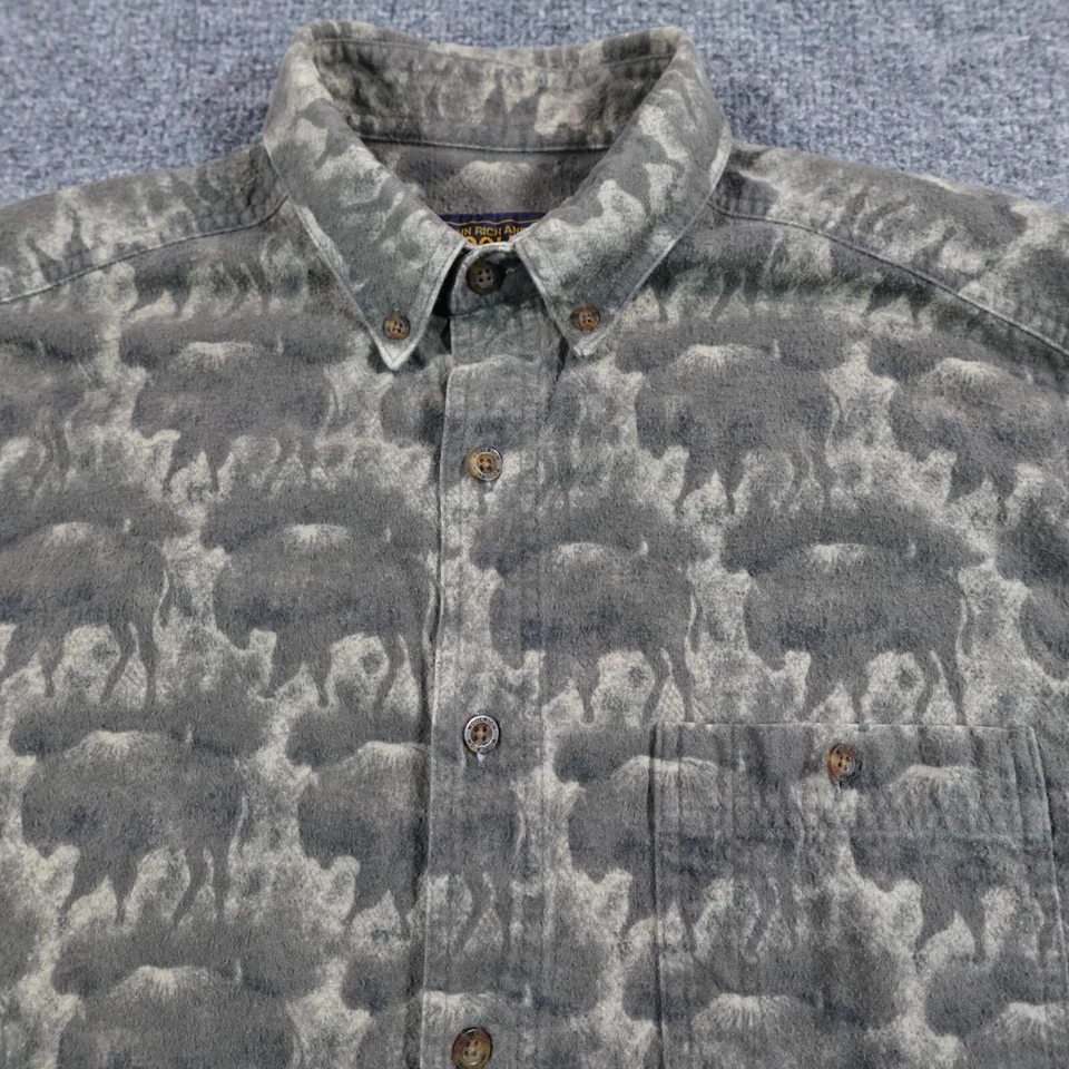 VTG Woolrich Shirt Men L Bison Animal Print Camo Flannel Chamois Button 12953 - Image 2 of 4