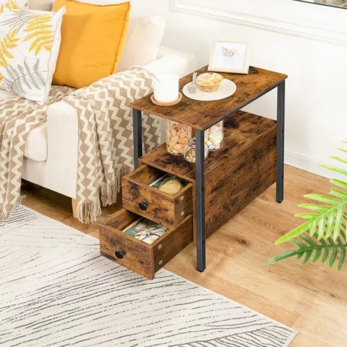 HOOBRO Side Table Bedside Table End Table Nightstand with 2 Drawers Industrial - Picture 3 of 16