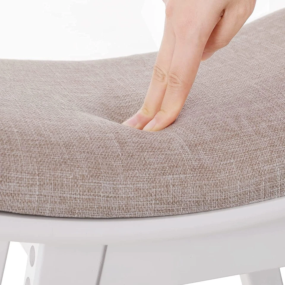 Vanity Stool Curved Linen Upholster Makeup Bench Piano Comfortable Soft Gray - Image 2 of 4