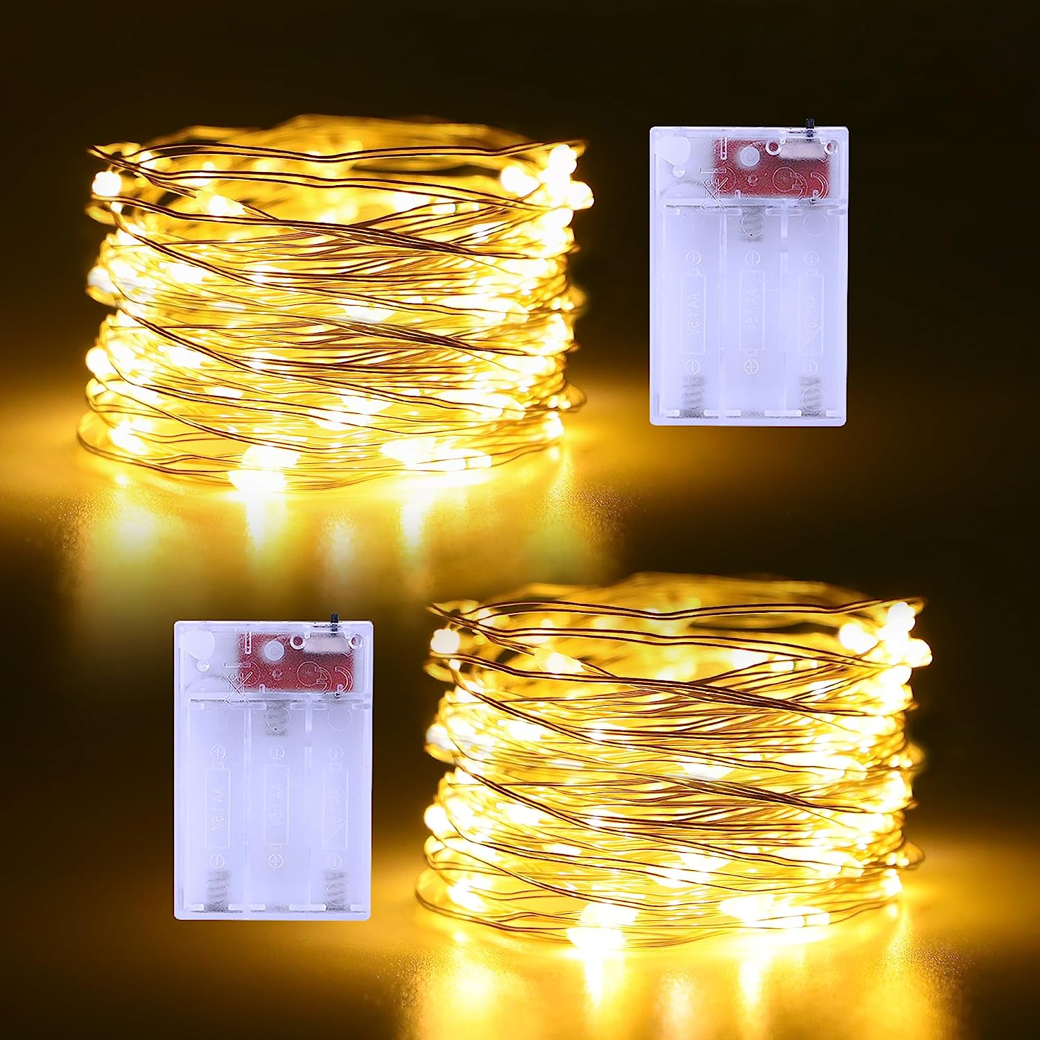 Fairy Lights Battery Operated 2 Pack 16.4Ft 50 Leds Silver Copper Wire Twinkle S