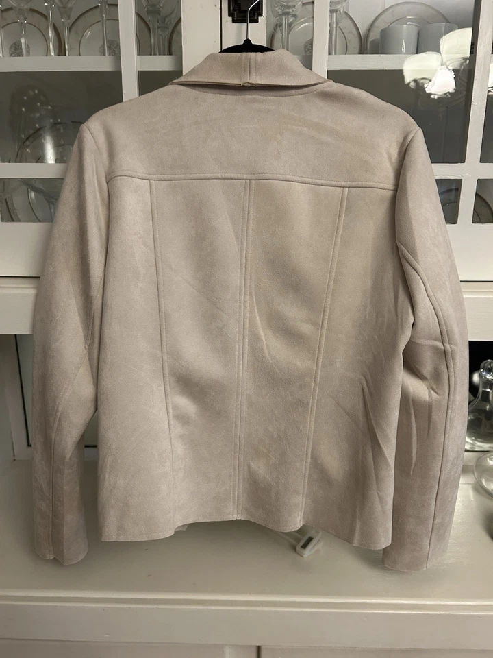 Jaqueta feminina nova em folha com etiquetas! Jaqueta de camurça Tahari Feux, cor, pedra tamanho grande - Imagem 2 de 4