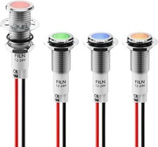 4 Pieces 12V LED Metal Indicator Lights 10mm IP67 Waterproof Low Power Pilot