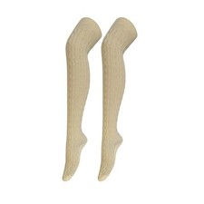Women Cable Knit Thigh High Socks Cotton Warm Over the Knee One Size Beige