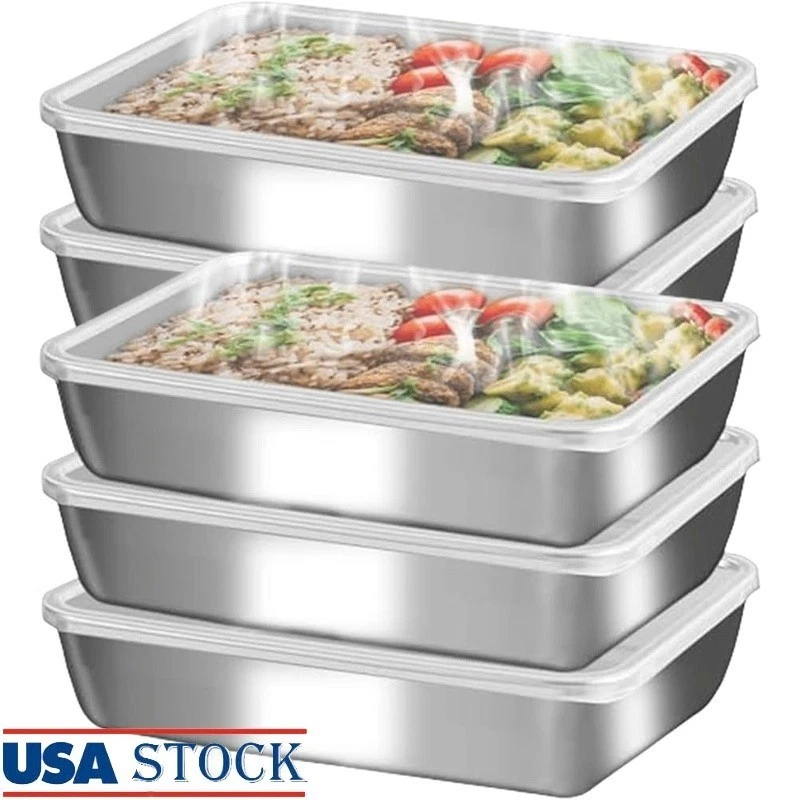 Stainless Steel Food Storage Containers W/ Clear Lids Leakproof Dishwasher Safe