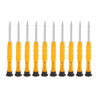 10pcs PH1.2 Mini Phillips Screwdriver 3mm Shank Cross Head, Yellow