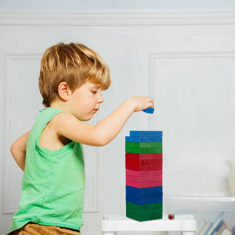 Wackelturm Spiel Holzturm farbig Turm-Spiel Geschicklichkeitsspiel Holzklötze - Bild 2 von 4
