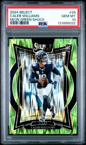2024 PANINI SELECT NEON GREEN SHOCK #25 CALEB WILLIAMS ROOKIE RC 476/599 PSA 10
