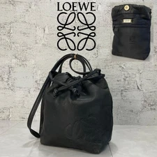 LOEWE Anagram Logo Embossed Leather Shoulder Camera Bag Black Authentic M12472