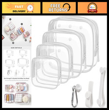 4 Pack Clear Makeup Bags with 3 Insert Hooks - Beach Travel Cosmetic Pouches  P