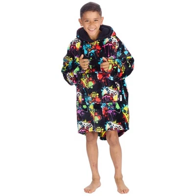 HUGGABLE HUDDIE Boys Girls Gamer Print Oversized Loungewear Hoodie 1 Size Hooded Top Nightwear