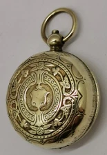 Vintage c1900 Brass Bronze Victorian Sovereign Pocket Watch Fob Coin Case Holder
