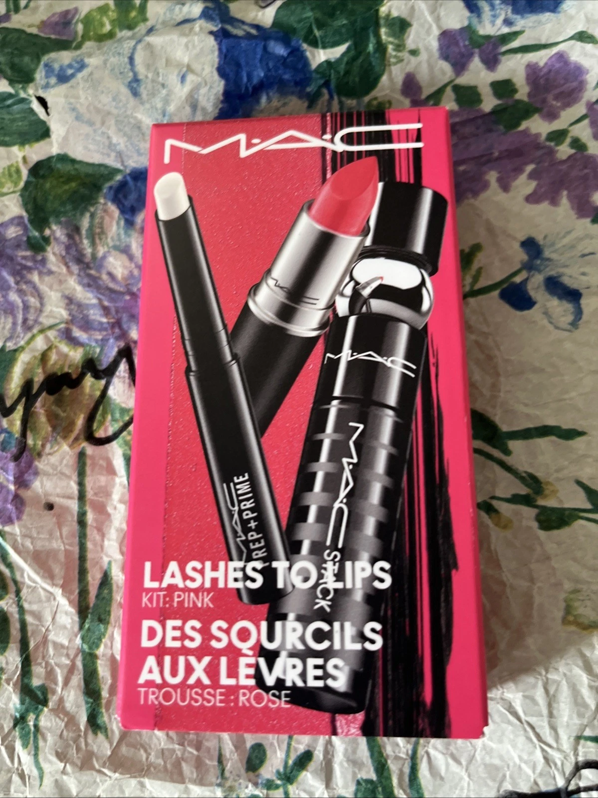 MAC Lashes To Lips Kit Pink 706 Black Stack Lipstick & Lip Primer & Mascara