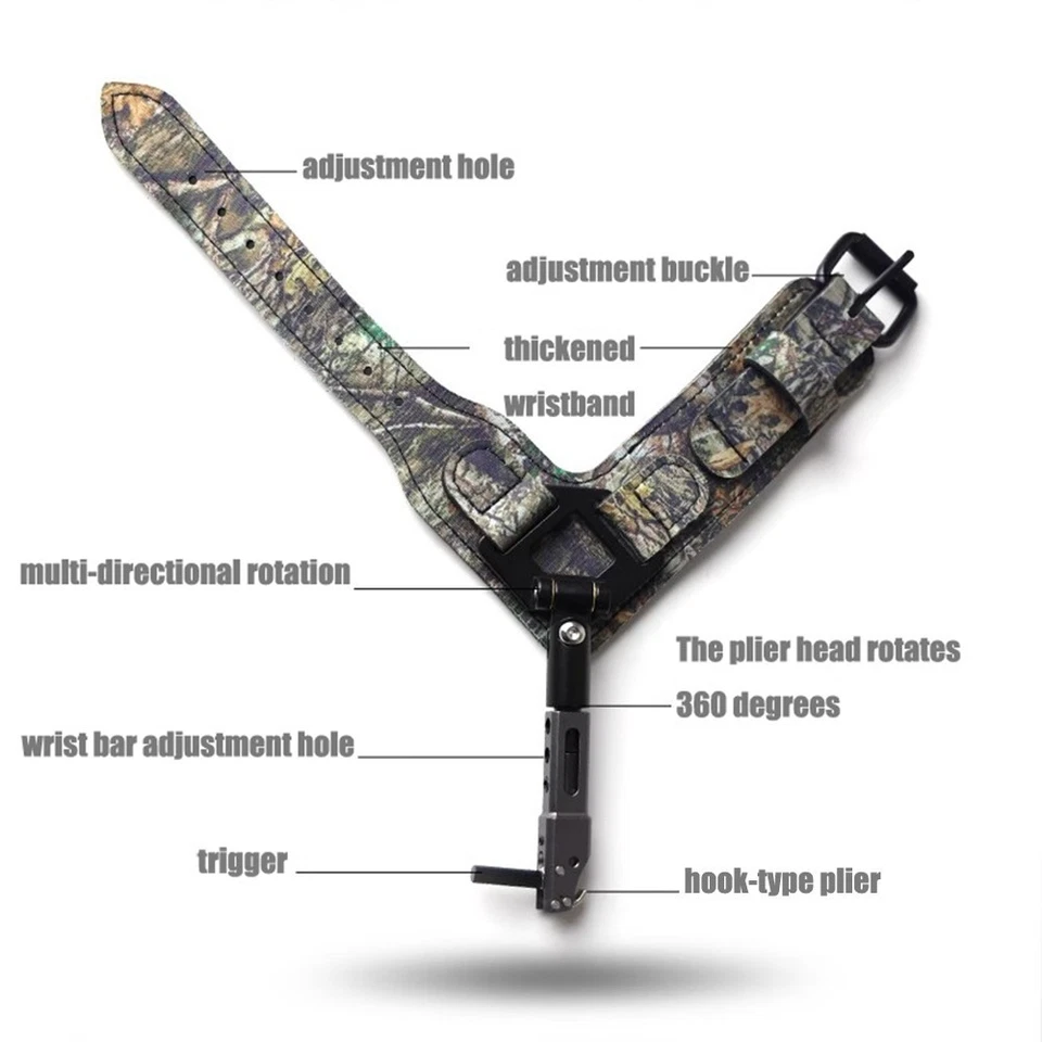 Archery Compound Bow Release Aids Camo Adjustable Caliper Wrist Strap Trigger - Image 2 of 4