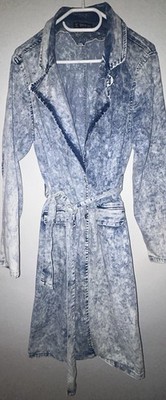  Denim Trenchcoat 80-90er Jahre Vintage Style Verwaschen M Gürtel Knopfleiste