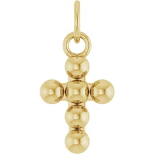 14K Gold 12.3 x 6 mm Beaded Cross Pendant - NEW ITEM