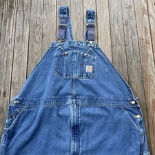 Carhartt Denim Overalls Men Blue Workwear Distressed Adjustable Bib