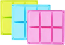 3 Pack Silicone Soap Molds(Blue & Pink & Green), 6 Cavities Silicone Baking Mold