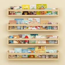 Set of 4 Wall-Mounted Kid's Bookshelf - Wood Floating Nursery Book Shelves - ...