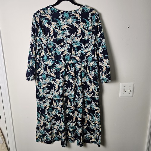 J Jill L Floral Cotton Midi Dress Blue 3/4 Sleeve V-Neck Button Resort Cottage - Bild 2 von 10