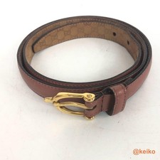 GUCCI Half Horsebit Brown Leather Belt Gold Tone Buckle Fits 77-87 cm