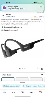 Shokz AS800 Premium Bone Conduction Open Ear Wireless Headphones Sport Black