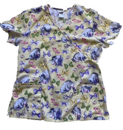 Disney Winnie The Pooh Eeyore Oh, Bow is Me Scrub Top Medium Yellow