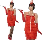 Ladies 20s Flapper Fancy Dress Costume & Gloves Charleston S-XXL Red Smiffys