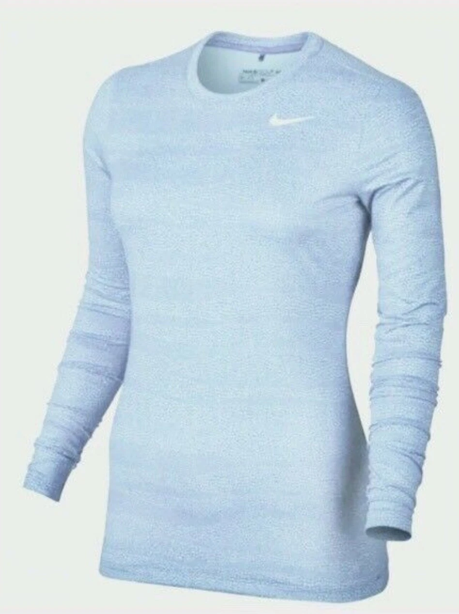 Nike Womens Golf Shirt M Blue Dri‑Fit Long Sleeve UPF40+ Top 855252‑466