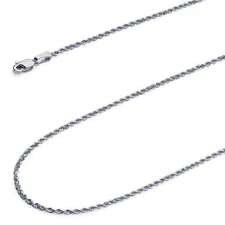 Wellingsale 14k White Gold Solid 1.5mm Solid Rope Chain Necklace