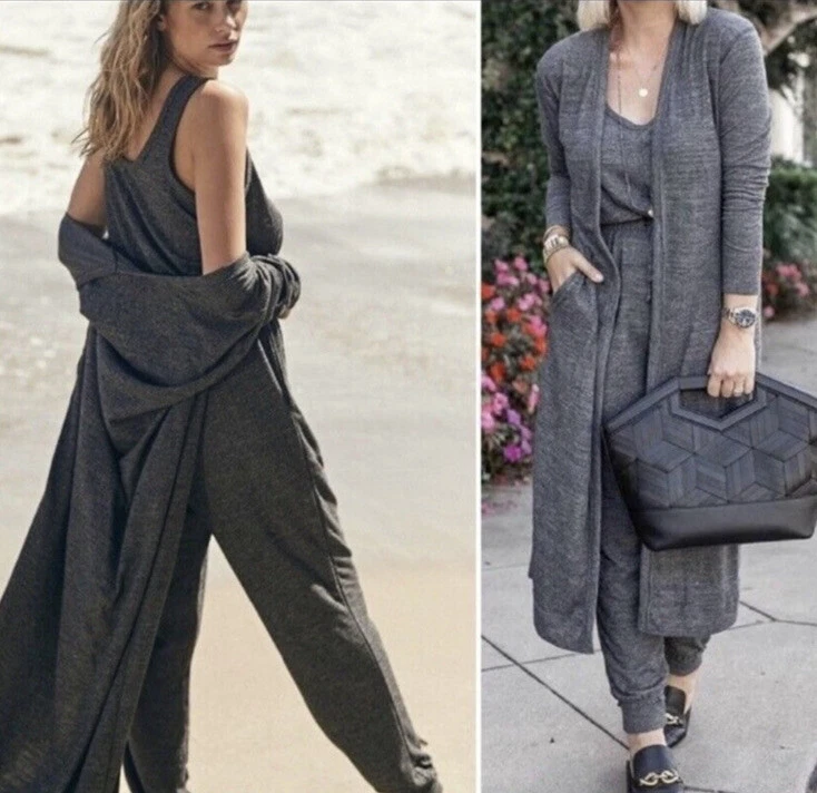 Free People Bicoastal Jumpsuit and Cardigan Set Grey Small NWOT