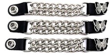 3 SILVER BUTTERFLY WOMEN'S DOUBLE CHAIN MOTORCYCLE BIKER VEST EXTENDERS USA MADE