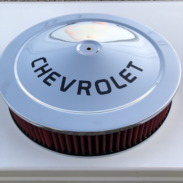 Chevrolet Chrome Air Cleaner BLACK Logo 14x3 RED WASHABLE FILTER NEW eBay