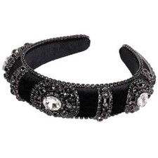 LUXURY HANDMADE BLACK/CLEAR RHINESTONE HEADBAND HAIR ACCESSORY, BRIDAL OR RACES