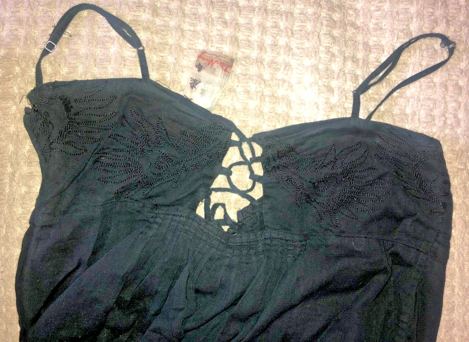 大号岘港印度支那长裙黑色棉质刺绣上衣 — 第 3/4 张图片