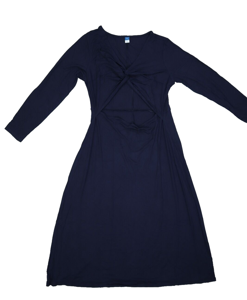Old Navy Fit & Flare Twist Front Cutout Midi Dress In the Navy Blue Womens  XL