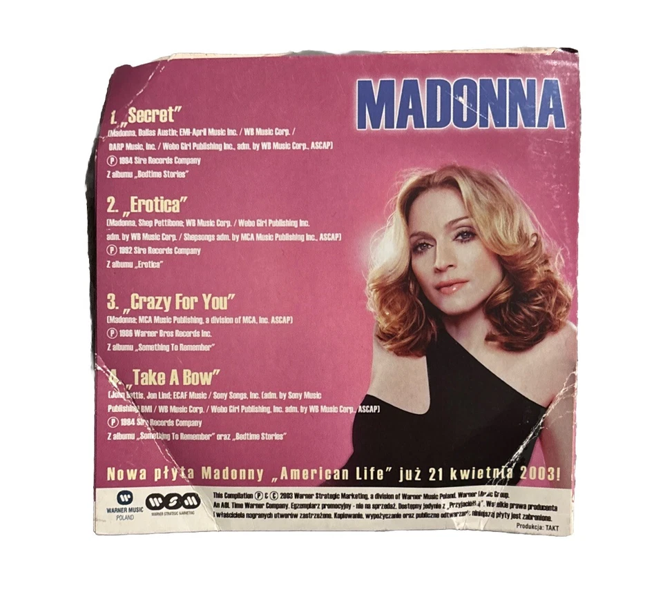 MADONNA Mitosne Przeboje 2003 Warner Music POLAND DJ Sampler CD Foto 2 de 4