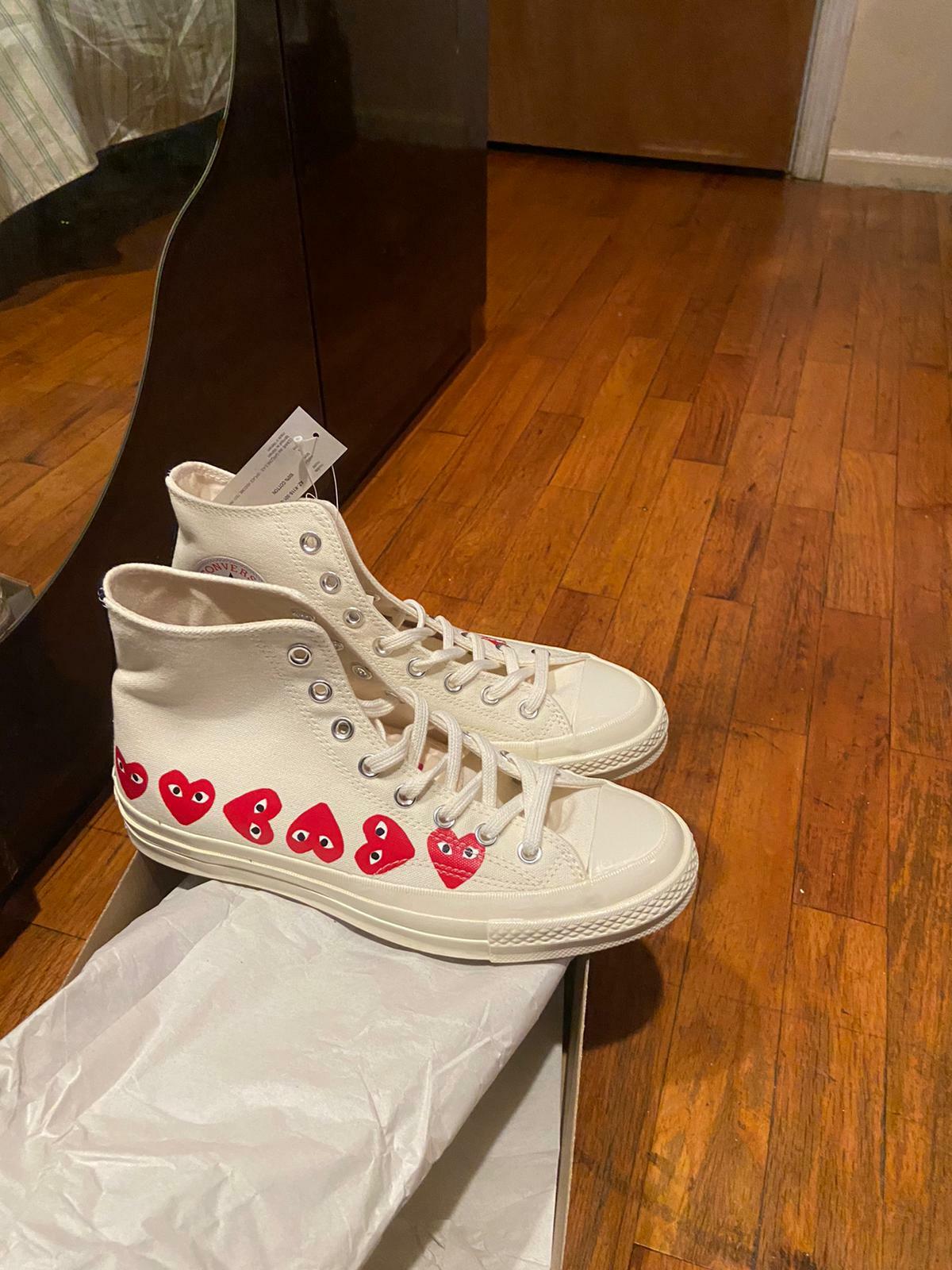 dialecto Mascotas Color rosa Converse x Comme Des Garcons Play All Star Chuck 70 Hi Multi Heart off  White | eBay