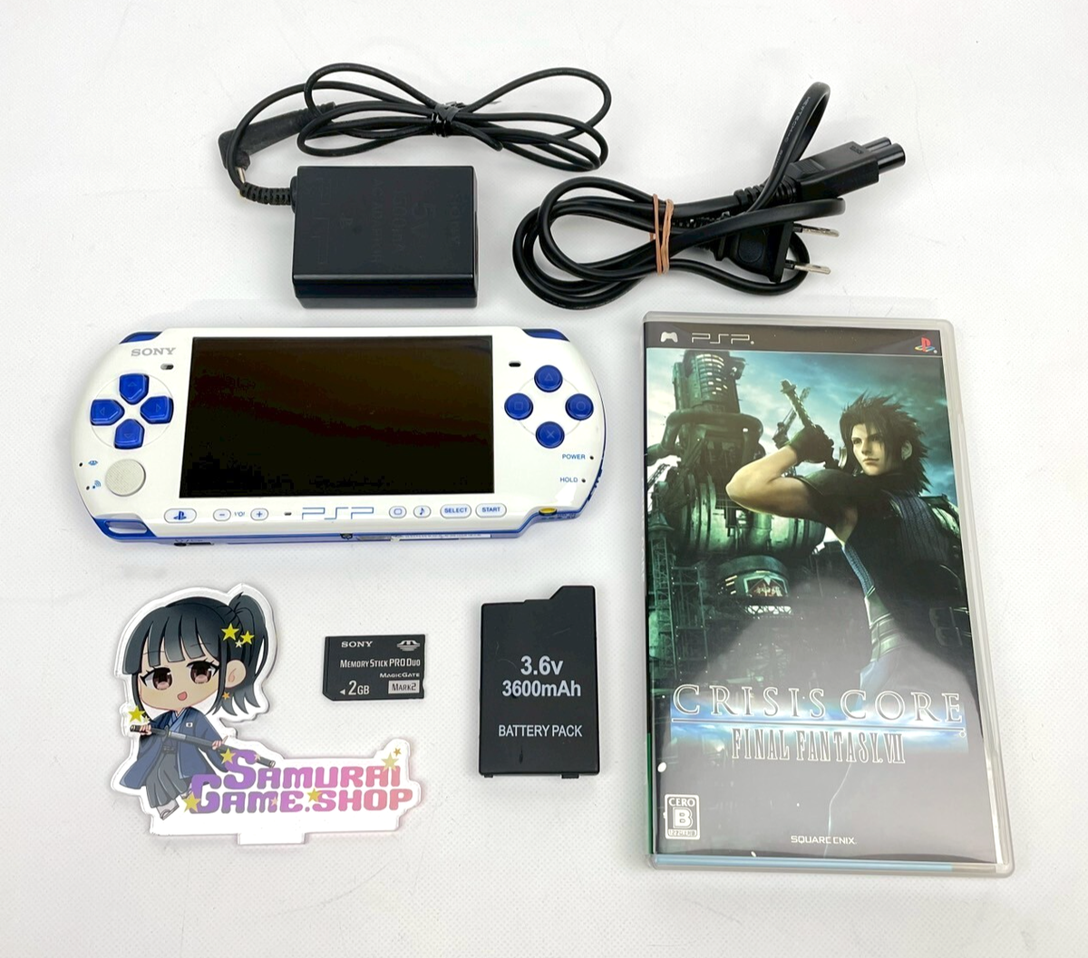 Sony PSP-3000 White Blue Console & FF7 CRISIS CORE PlayStation