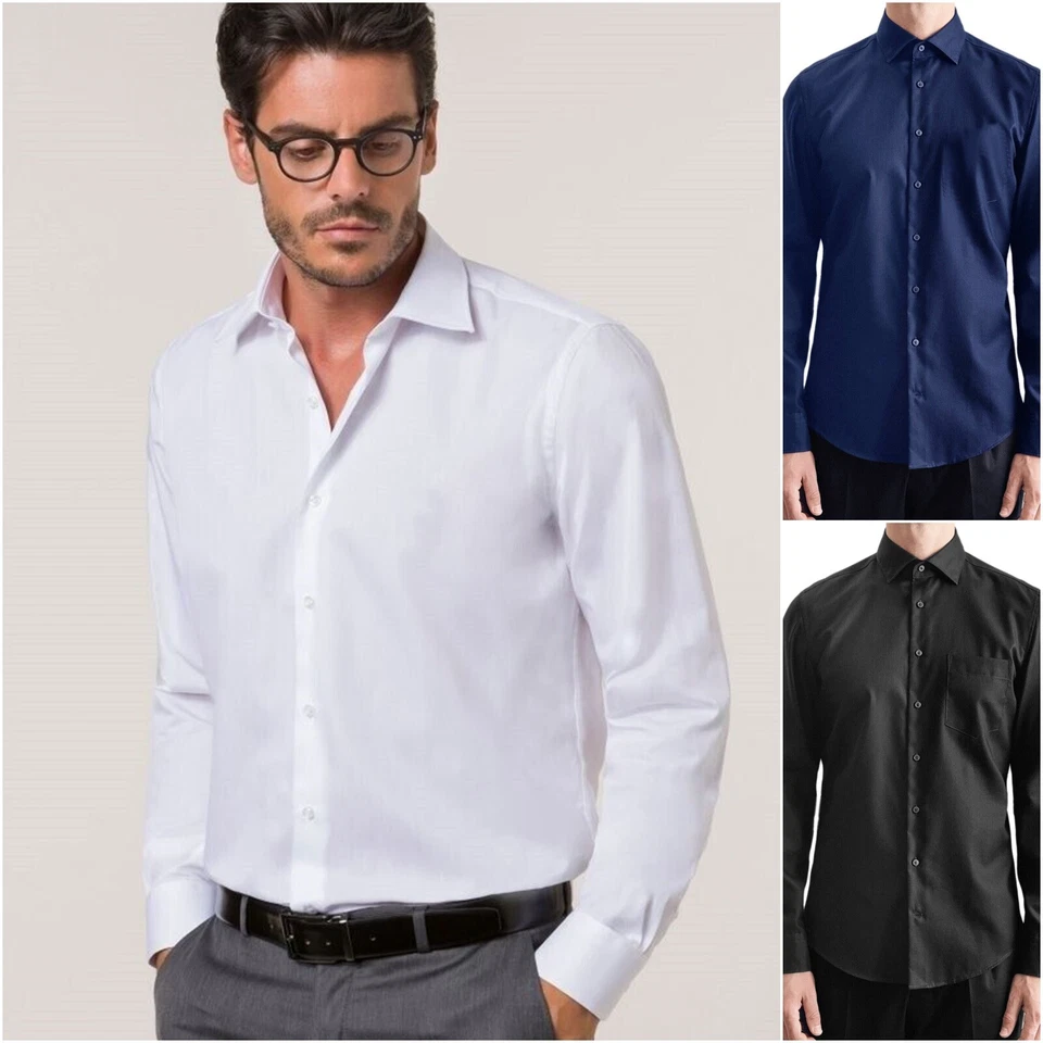 Camicia Uomo Taglie Forti a Manica Lunga Bianca Regular Fit Cotone Elegante 4XL - Immagine 3 di 4