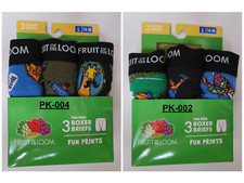  NIP- FRUIT OF THE LOOM - BOY'S 3-PK BOXER BRIEFS - FUN PRINTS - GLOW WAISTBAND