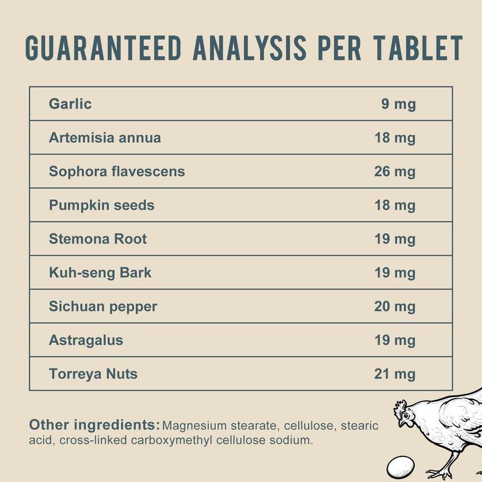 Chicken Dewormer Natural Health 120TabletSafe for Eggs During Use For