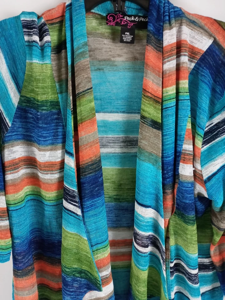 Peck &Peck Cardigan Sweater Women Size PXL  Green Multicolor Open Front - Image 3 of 4