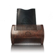Beard Comb for Men, Fine Dual Teeth Wood Comb, Coarse Tooth Plus Pu Leather Case