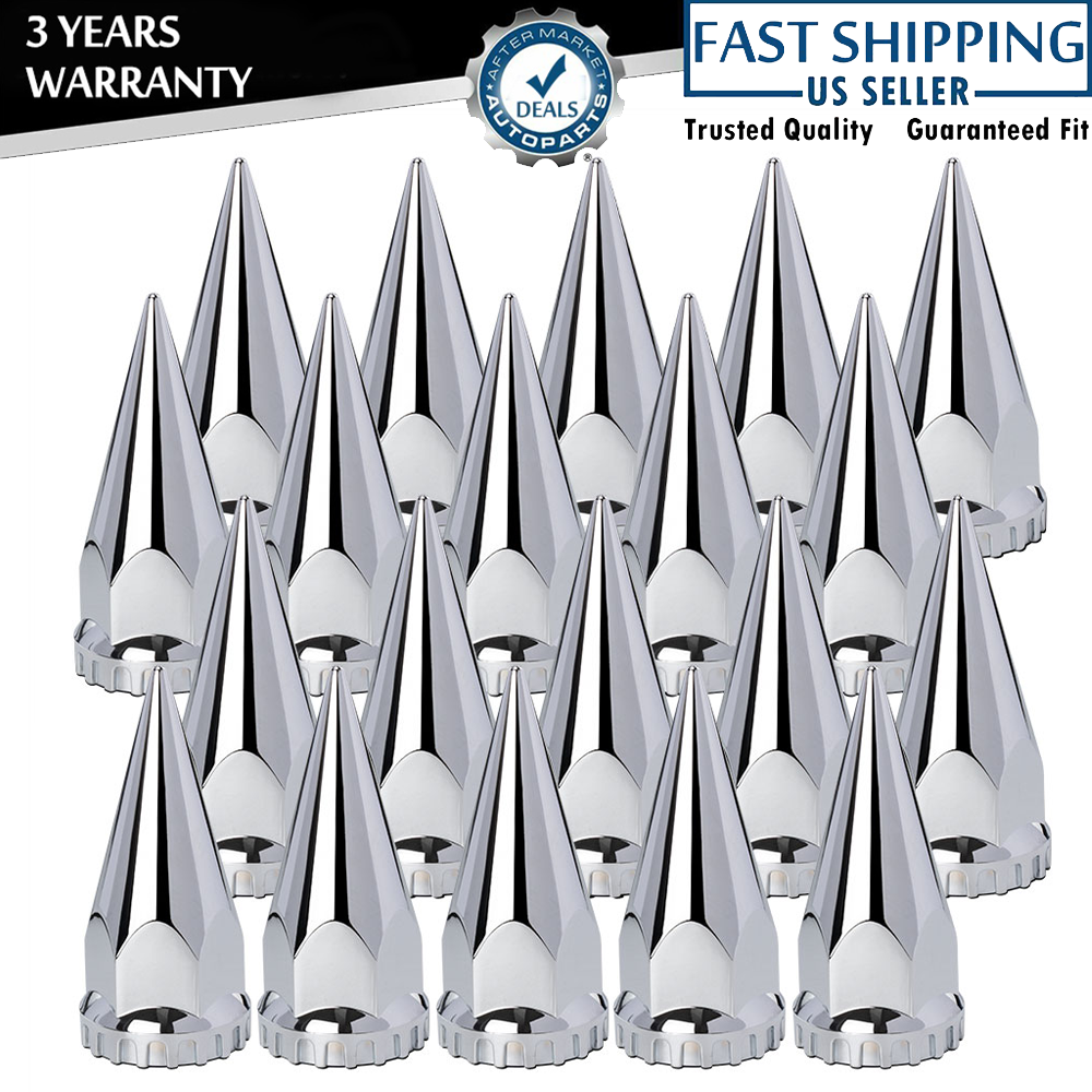 20PCS Fits Semi Truck 33mm Thread-on Spiked Lug Nut Covers ABS Chrome Plastic