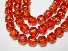 25 Tangerine Orange Apollo Cathedral Czech Glass 8mm beads